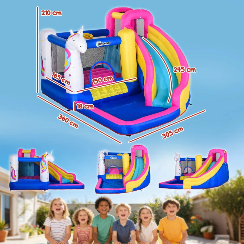 Outsunny Castello Gonfiabile per Bambini con Scivolo, Piscina e Canestro da Basket, Gioco Gonfiabile Gigante e Rimbalzante per 3 Bambini, 360x305x210 cm