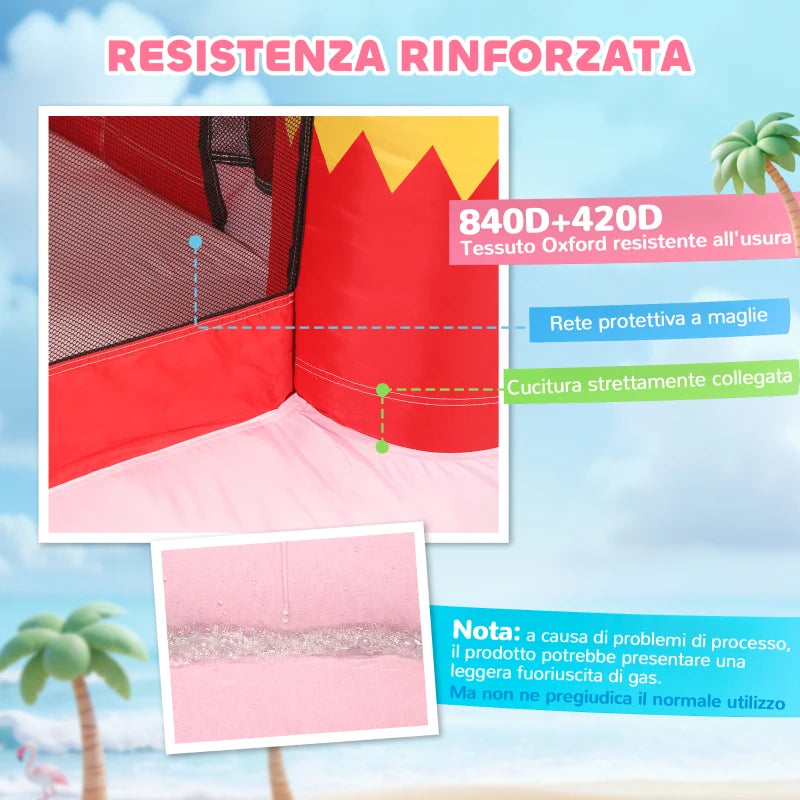 AIYAPLAY Castello Gonfiabile per Bambini con Scivolo, Trampolino, Vasca di Palline e Canestro Basket, 255x230x196 cm, Rosa