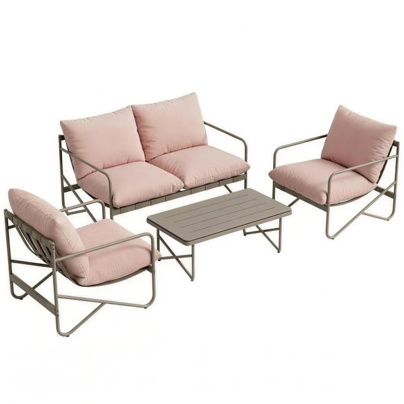 Outsunny Set da Giardino 4 Persone: Divanetto, Poltrone, Tavolo, Metallo, Rosa
