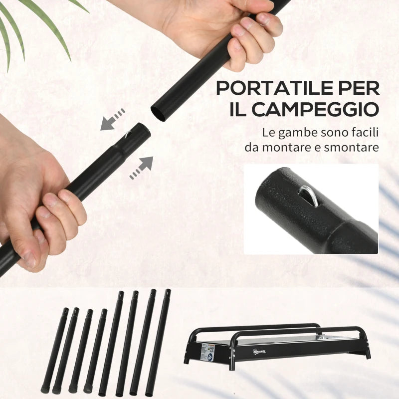 Outsunny Barbecue a Carbonella con Griglia e Piastra in Acciaio con Ripiani Laterali, 113x59x83.5cm, Nero