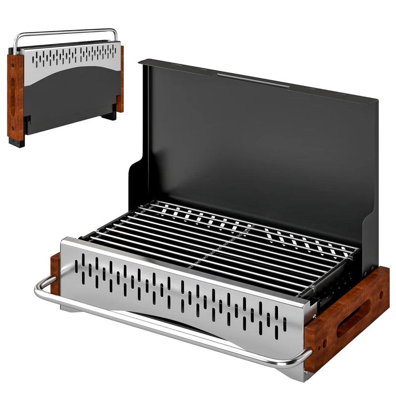 Outsunny Barbecue Portatile a Carbone con Vaschetta Rimovibile, in Acciaio Inox e Metallo, 50.5x34x33 cm, Nero
