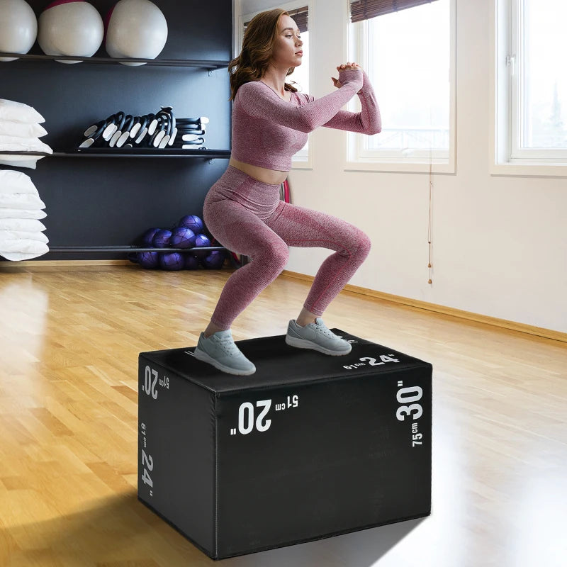 HOMCOM Plyo Box 3 in1 a 3 Altezze, Jumping Box Pliometrico Capacità 120kg, 75x51x61cm, Nero