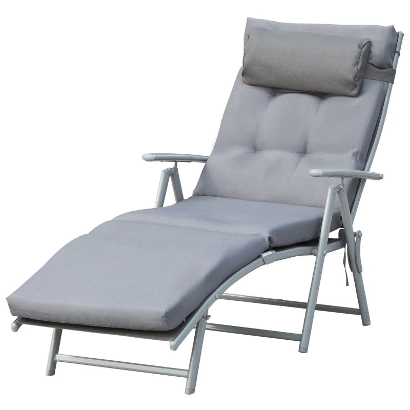 Outsunny Sdraio Da Giardino Pieghevole e Reclinabile su 7 Livelli con Cuscino e Materassino, 137x63.5x100.5 cm, Grigio