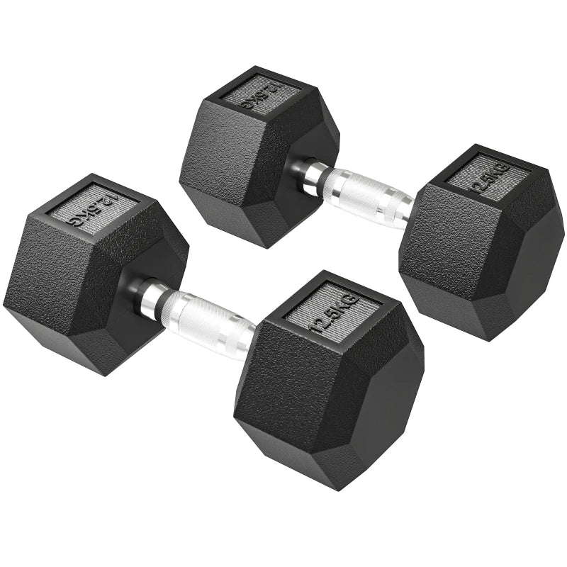 HOMCOM Set di Manubri Palestra da 2x12.5 kg Esagonale, Pesi per Palestra con Impugnatura Zigrinata Antiscivolo, Nero