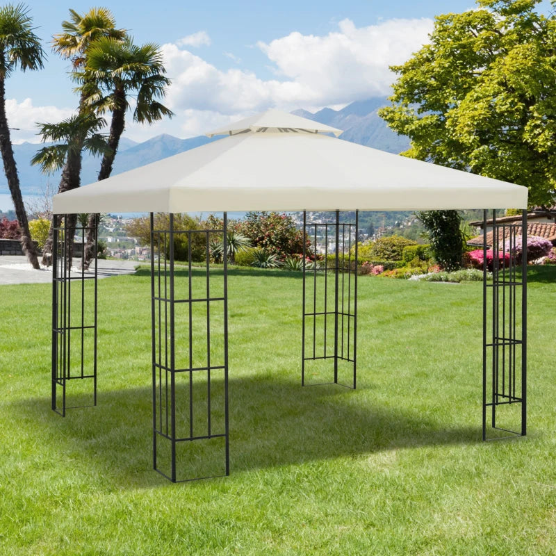 Outsunny Telo Gazebo 3x3 m a 2 Livelli in Poliestere Resistente, Copertura Gazebo 3x3 con 8 Fori di Drenaggio e Cinghie in chiusura a strappo, Crema