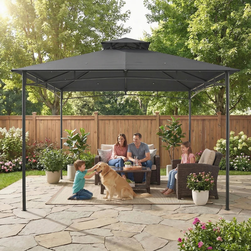 Outsunny Gazebo da Giardino Gazebo da Esterno Doppio Tetto 3x3 m Grigio Scuro