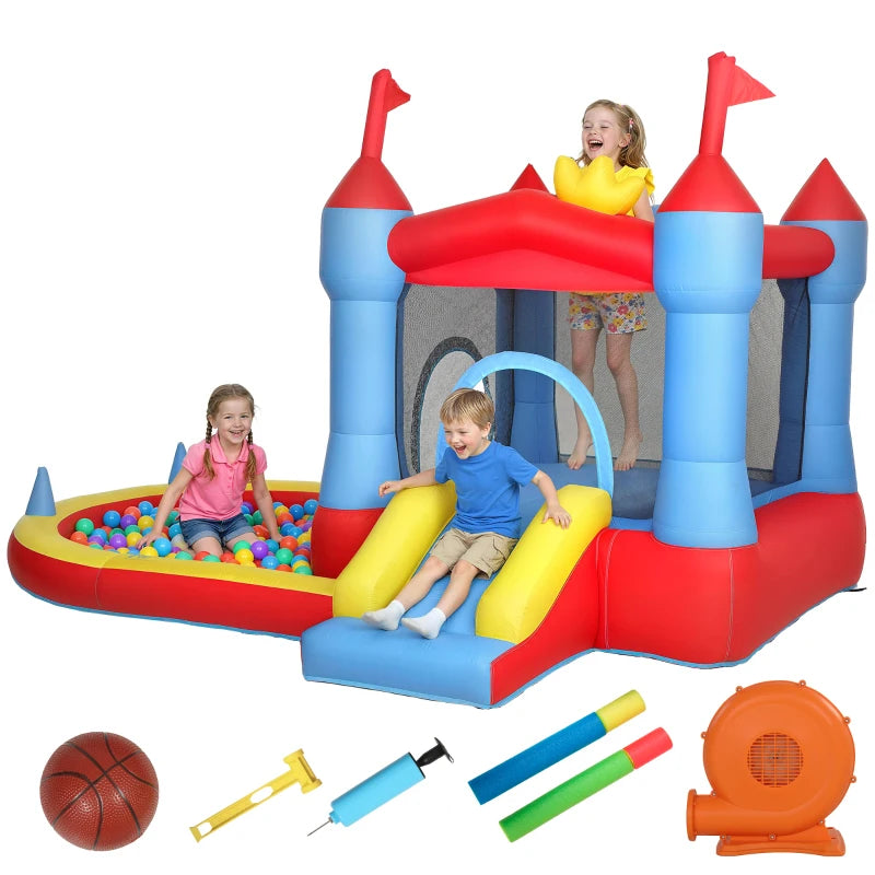 AIYAPLAY Castello Gonfiabile per Bambini con Scivolo, Piscina/Palline, Canestro da Basket e Soffiatore