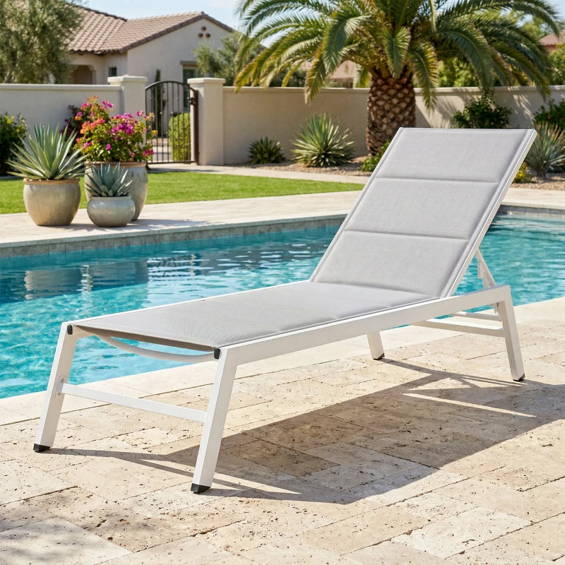 Outsunny Sdraio Imbottita, Schienale 6 Posizioni, Telaio Alluminio, Capacità 120 Kg, Grigio Chiaro