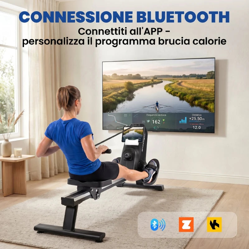 SPORTNOW Vogatore, 16 livelli resistenza magnetica, binario alluminio, Bluetooth, compatibile APP.
