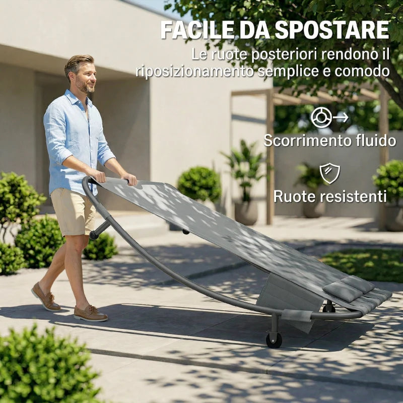 Outsunny Lettino Prendisole Doppio con Baldacchino Rimovibile, Ruote, Cuscini e Tasche, Grigio