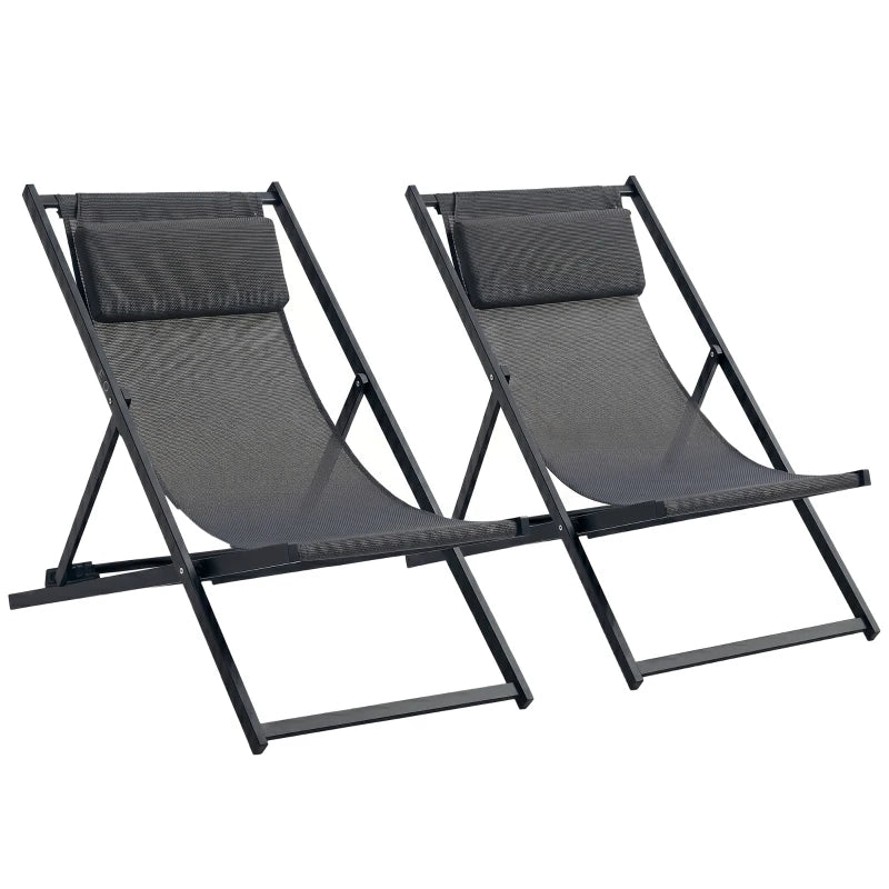 Outsunny Set 2 Sedie Poltrona Sdraio da Esterni, Pieghevoli e Reclinabili, in Alluminio, 100x60x85 cm, Grigio Scuro