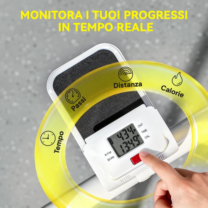 SPORTNOW Stepper Vertical Climber Pieghevole con Impugnatura Regolabile, Pedali Antiscivolo e Monitor LCD, Bianco