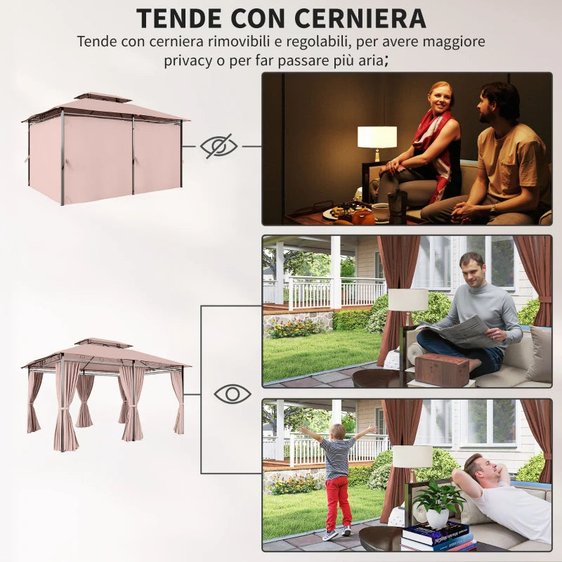 Outsunny Gazebo da Giardino Gazebo da Esterno Doppio Tetto 3x3 m Grigio Scuro