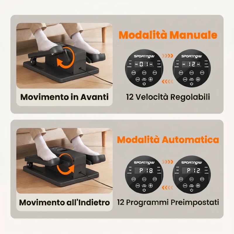 SPORTNOW Mini Ellittica da Scrivania, Manuale/Automatica, 12 Velocità Regolabili per Casa.