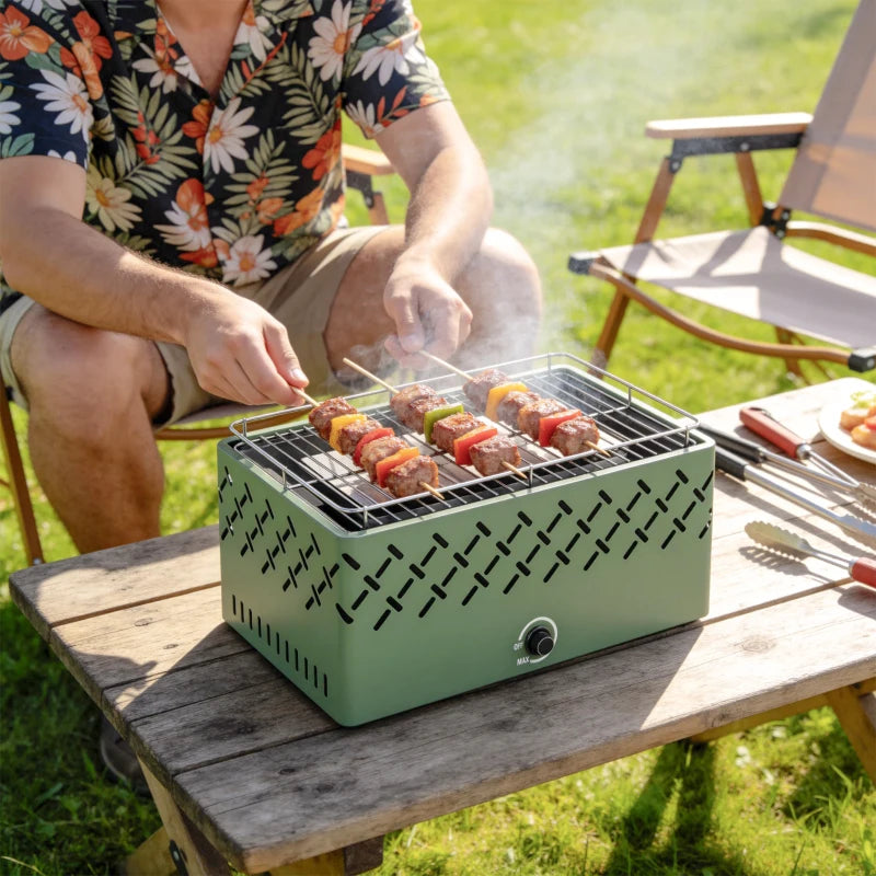 Outsunny Barbecue Portatile a Carbone con Ventilatore Integrato per Esterni, Verde Chiaro