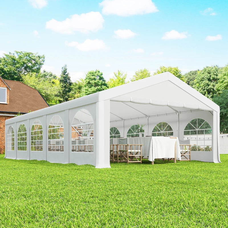 Outsunny Tendone da Giardino 10x5 m con 10 Pareti Laterali Rimovibili, in PE e Metallo Galvanizzato, Bianco