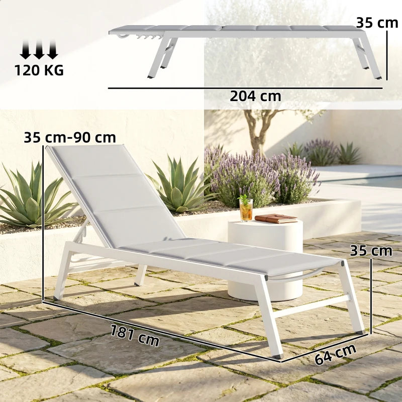 Outsunny Sdraio Imbottita, Schienale 6 Posizioni, Telaio Alluminio, Capacità 120 Kg, Grigio Chiaro