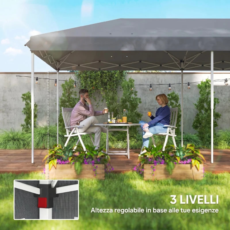 Outsunny Gazebo da Giardino Pieghevole 6x3 m con 6 Zanzariere e Pulsante, in Acciaio e Poliestere, Grigio