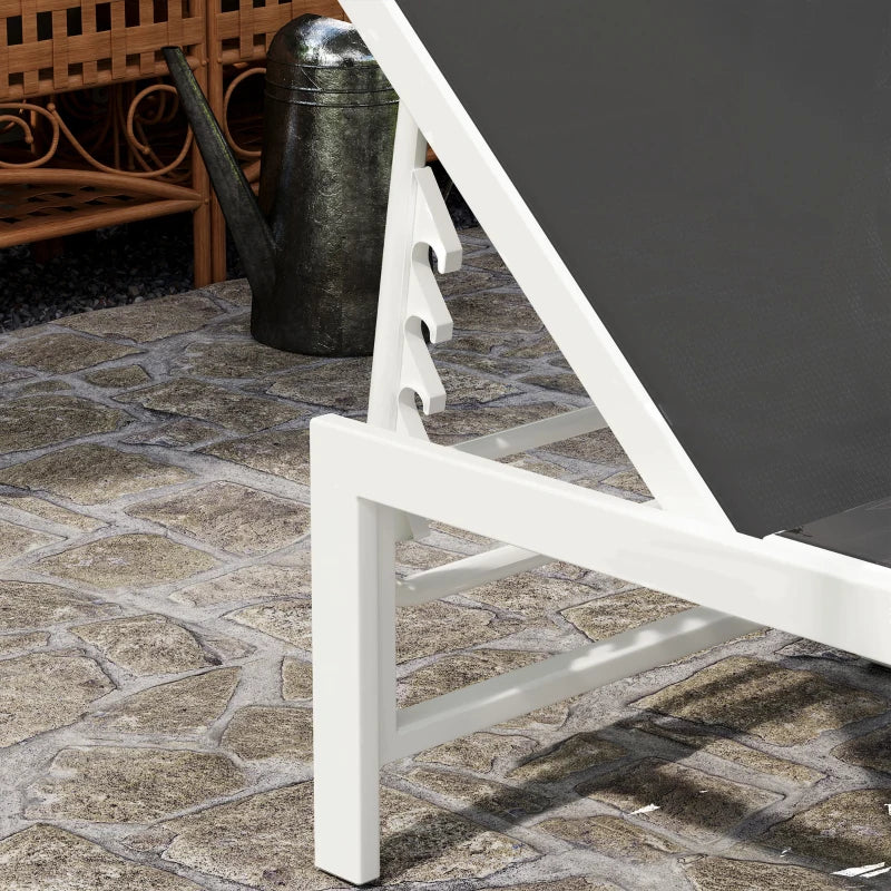 Outsunny Lettino Sdraio con Schienale Regolabile su 5 Livelli, in Acciaio e Textilene, 60x166x84 cm, Bianco e Grigio