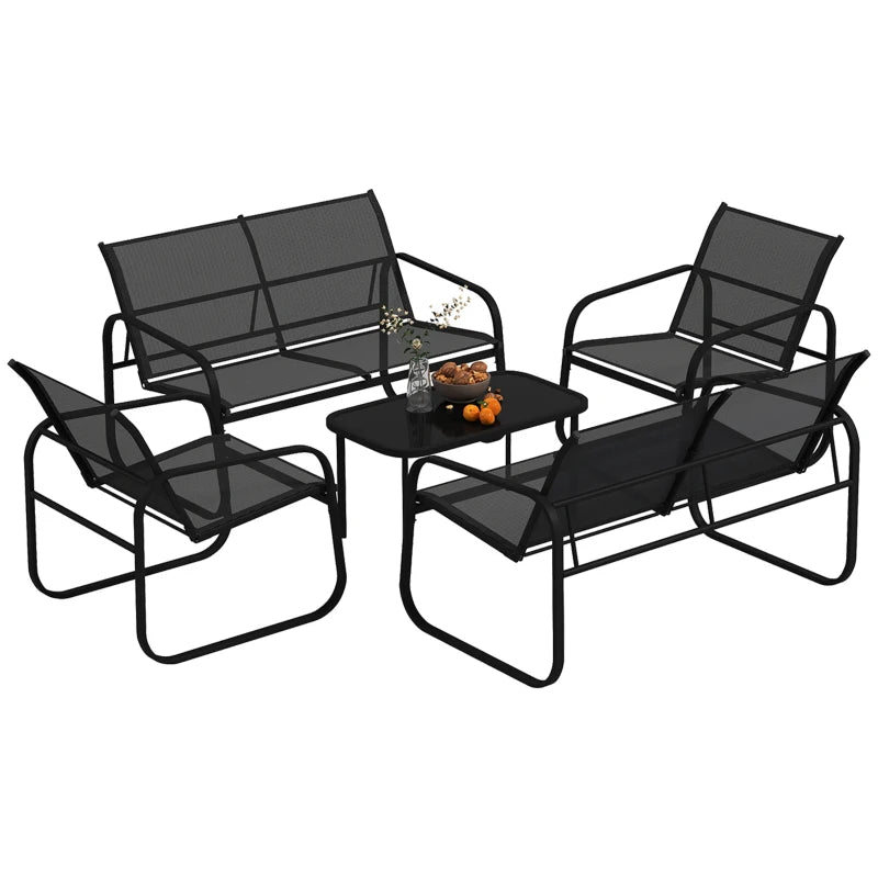 Outsunny Set da Giardino con 2 Divani 2 Posti, 2 Poltrone e un Tavolino da Caffè con Piano in Vetro, Nero