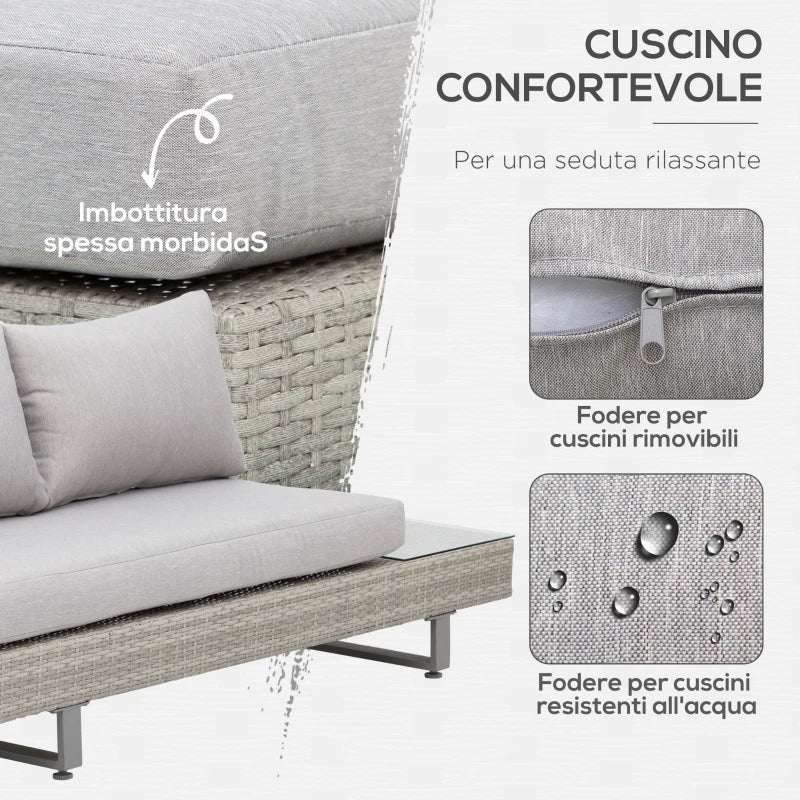Outsunny Set da Giardino con 2 Divani 2 Posti, 2 Poltrone e un Tavolino da Caffè con Piano in Vetro, Nero