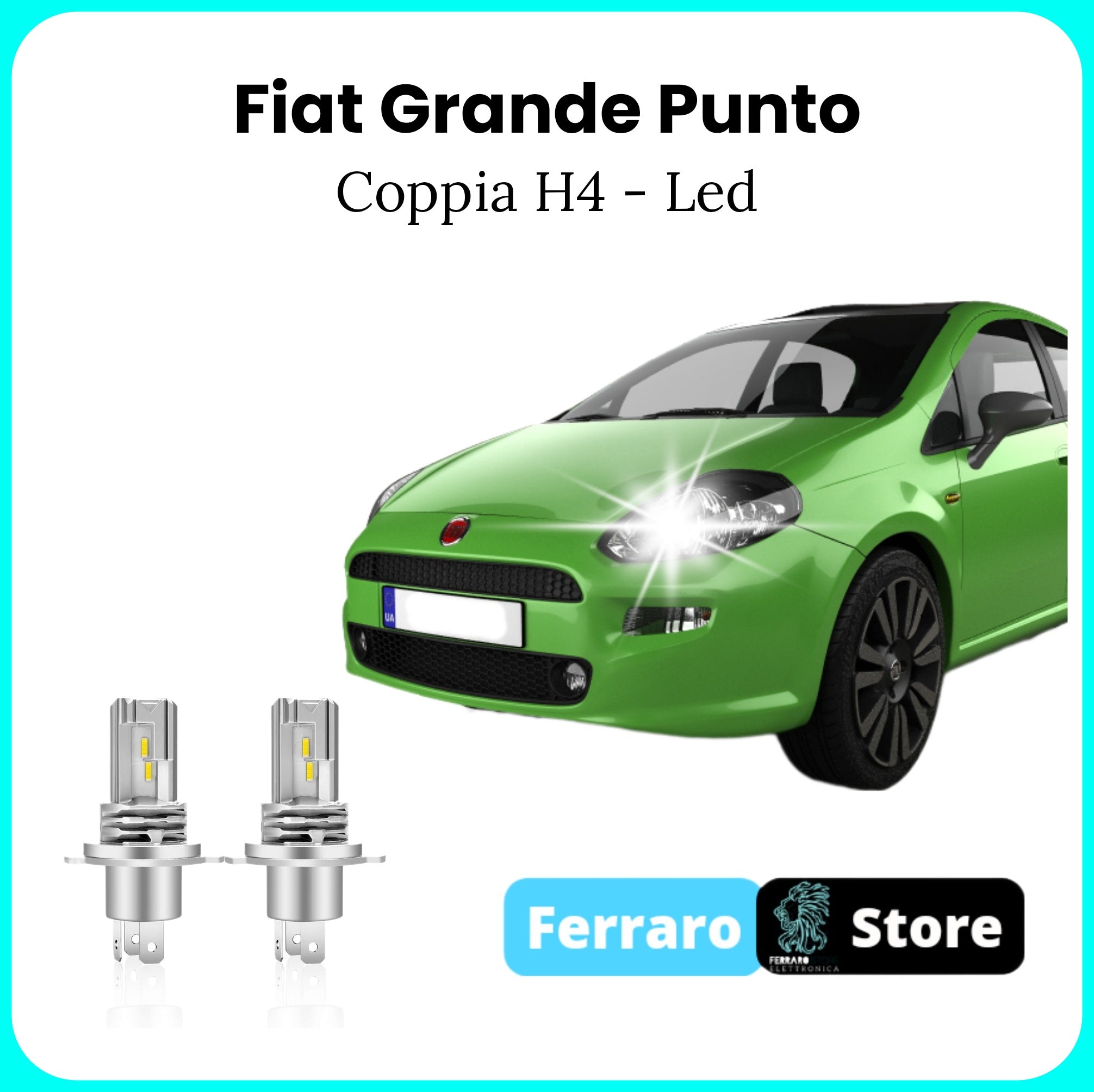 Lampadine Led H4 per Fiat Grande Punto - 15000 Lumen, Anabbaglianti, Abbaglianti, Lampadine Led Bianco.