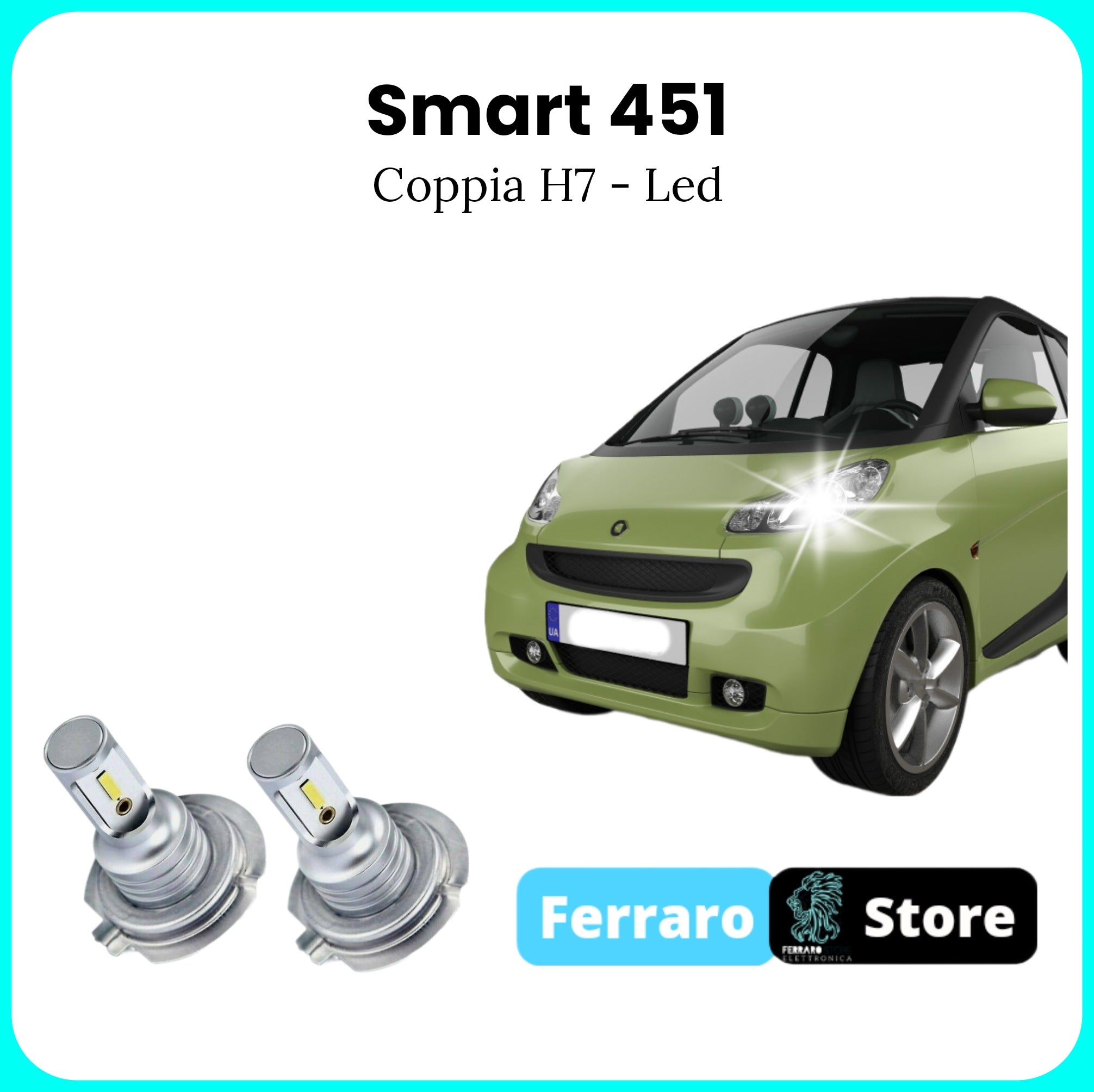 H7 LED Bulbs for Smart 451 - 15000 Lumen, Low Beam, White LED Bulbs 6000K