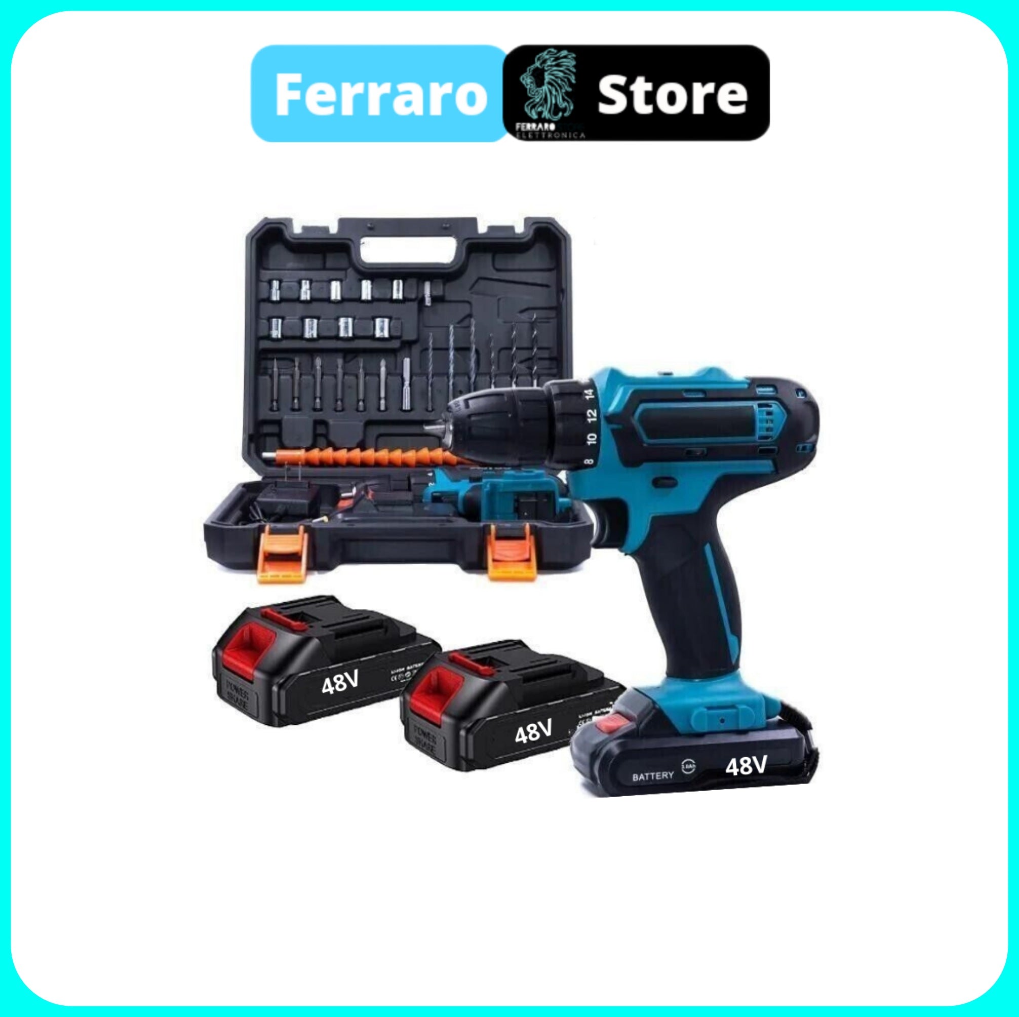 Trapano Avvitatore Percussione, Doppia Batteria 48V, Accessori e Valigetta