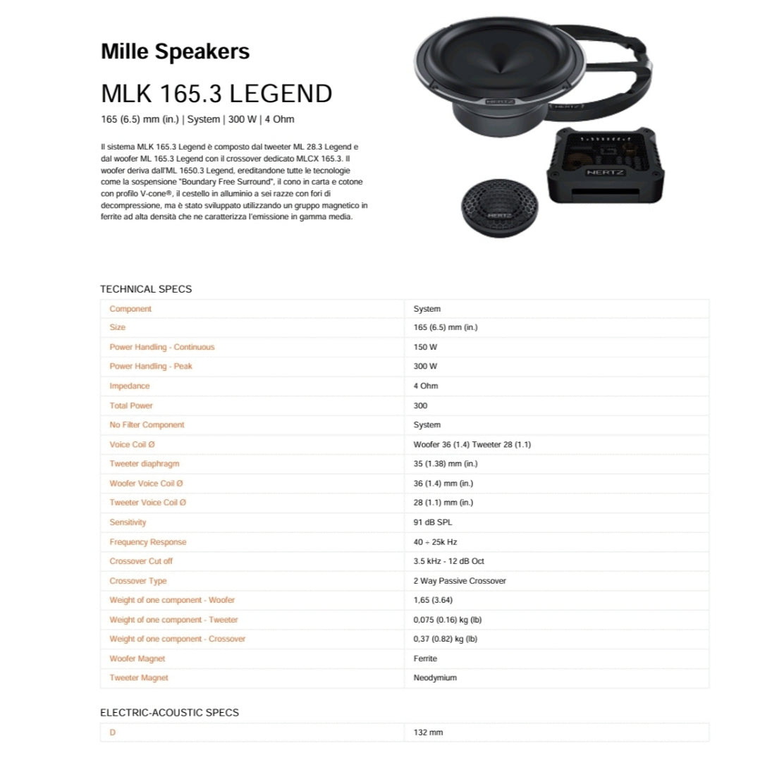 Hertz MLK 165.3, Altoparlanti 2 Vie, 300w