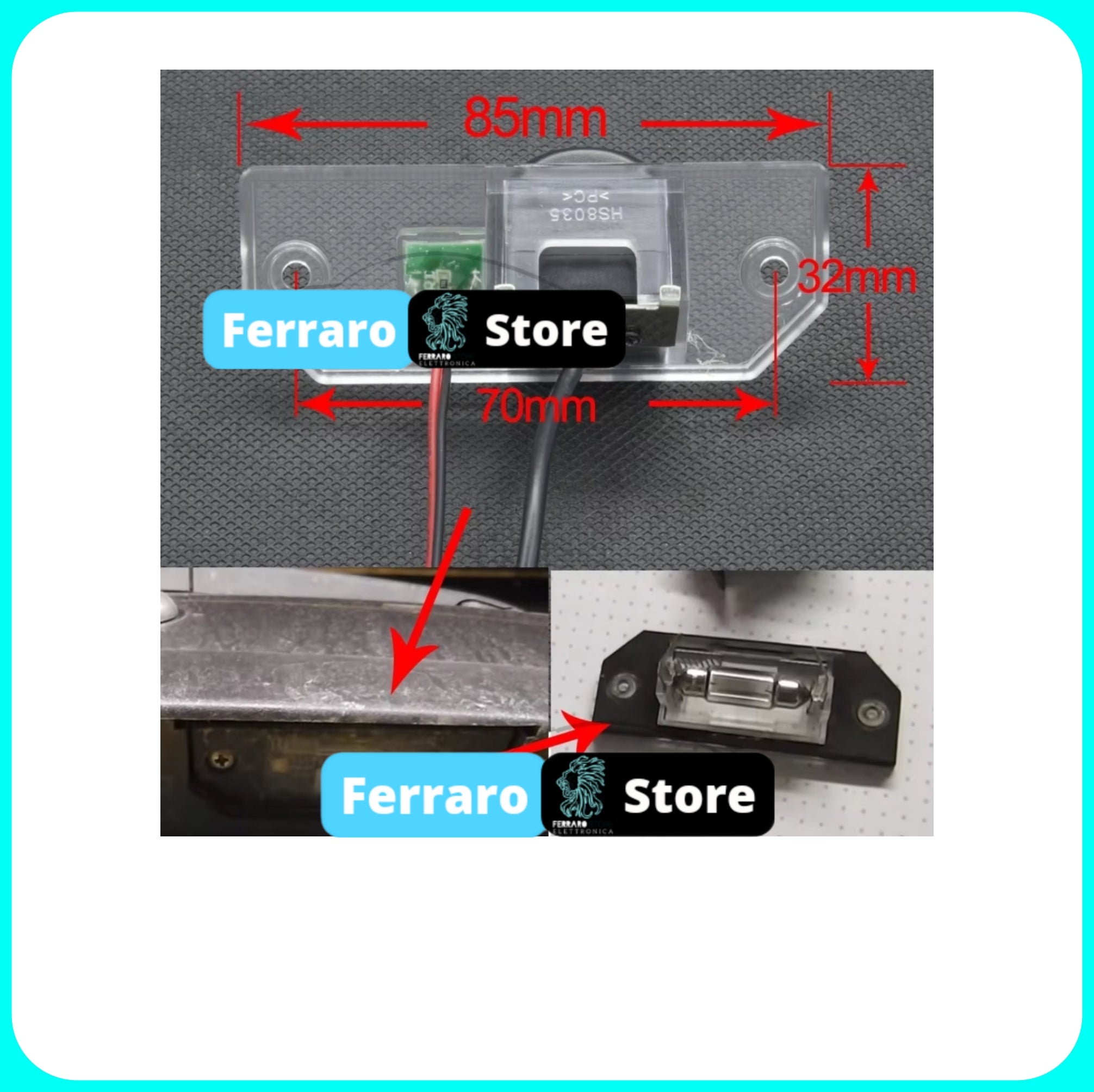 (PRENOTA) Telecamera Posteriore per Ford C-Max, Focus (Compatibilità in Descrizione) AHD 1920x1080, 170° Gradi