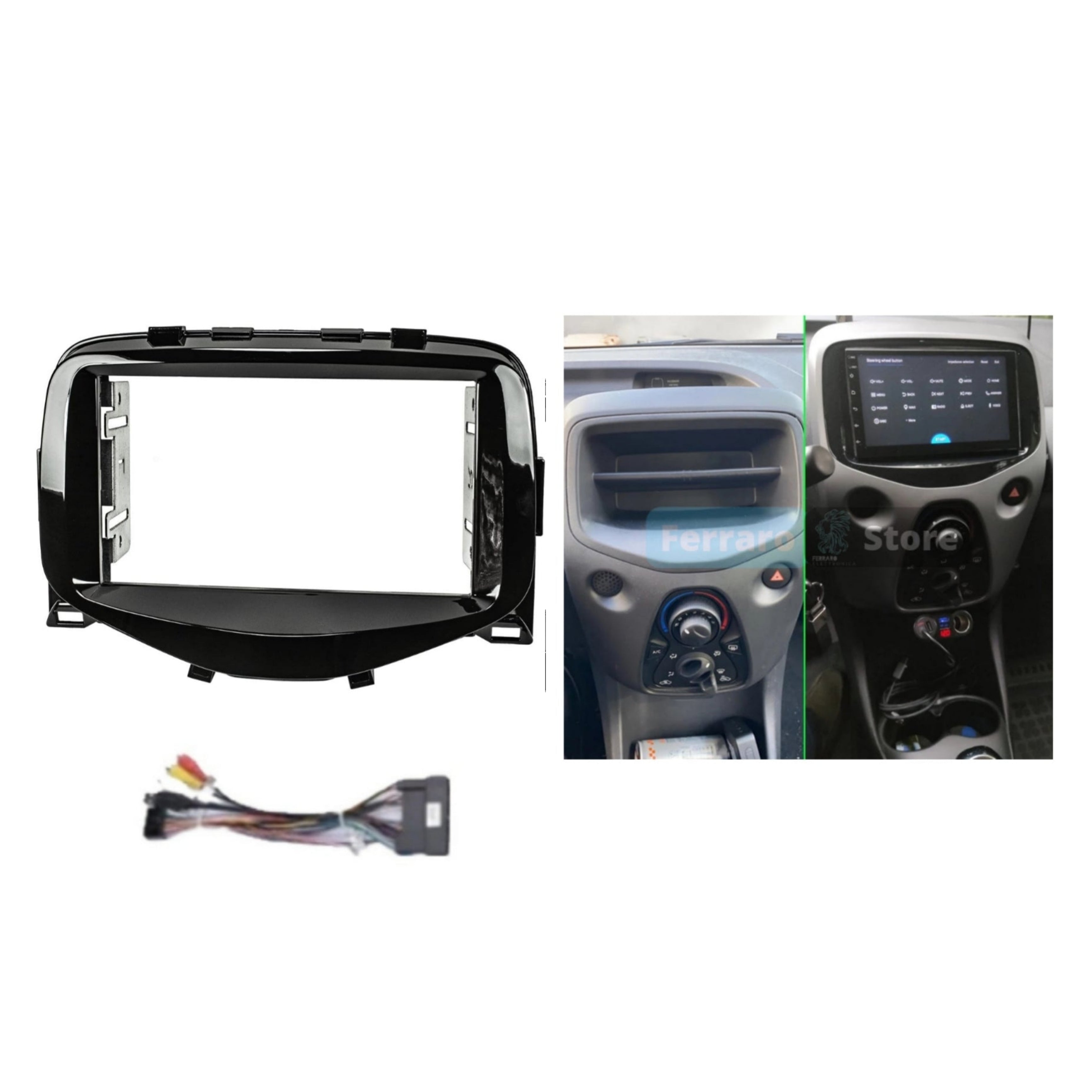 Kit Montaggio Autoradio 7"Pollici Citroen C1 | Peugeot 108 | Toyota Aygo | 2014-2022 | Mascherina | Cablaggio Autoradio Android