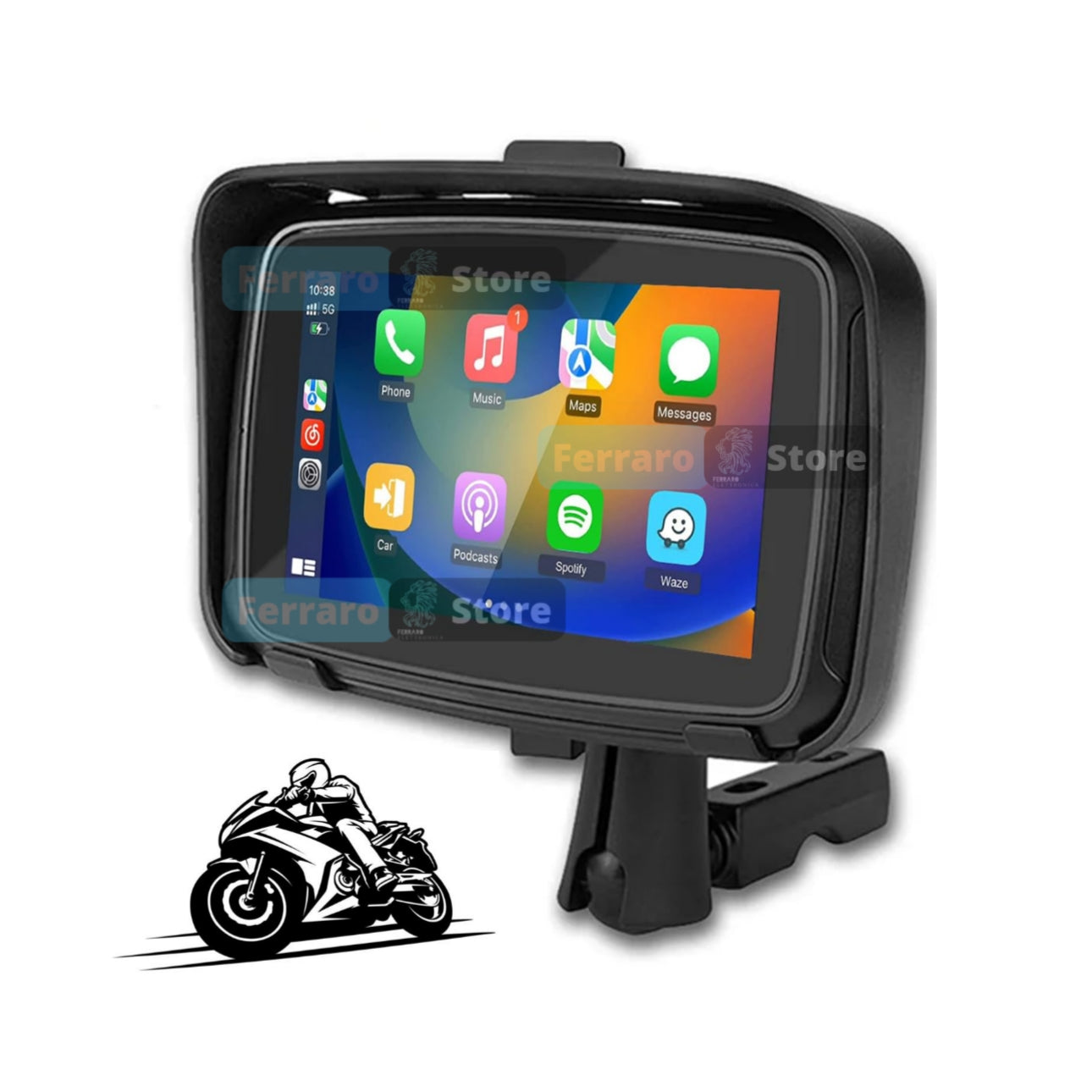 Monitor per Moto 5.5", Apple CarPlay, Android Auto, Telecamera, DashCam, Display LCD, Portatile, IP67 Impermeabile