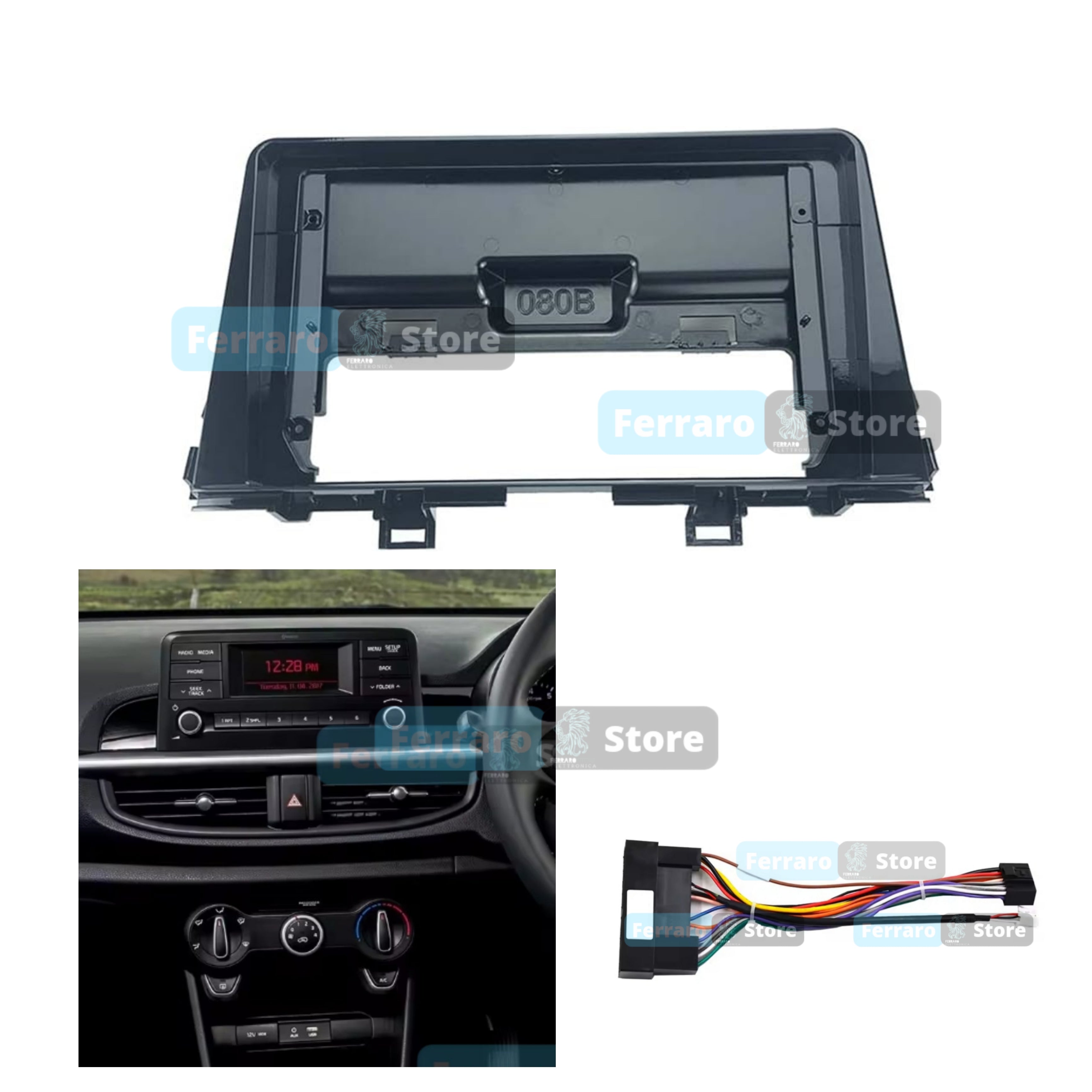 Kit Montaggio Autoradio 9"Pollici Kia Picanto (2017-2020) Mascherina, Cablaggio per Autoradio Android