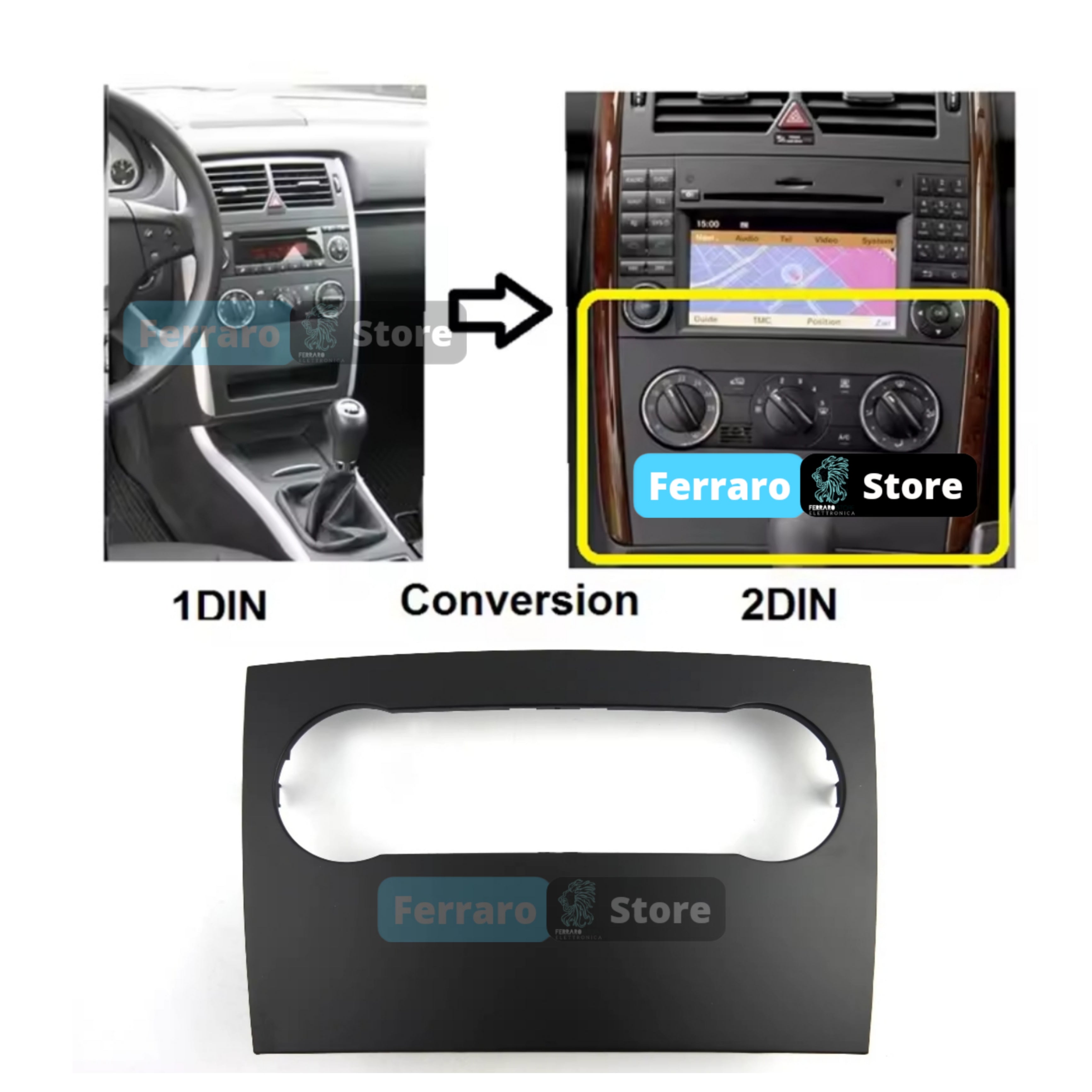 Convertitore Pannello Mercedes Classe B w245 (2005-2011) Kit Cruscotto 1Din>2Din