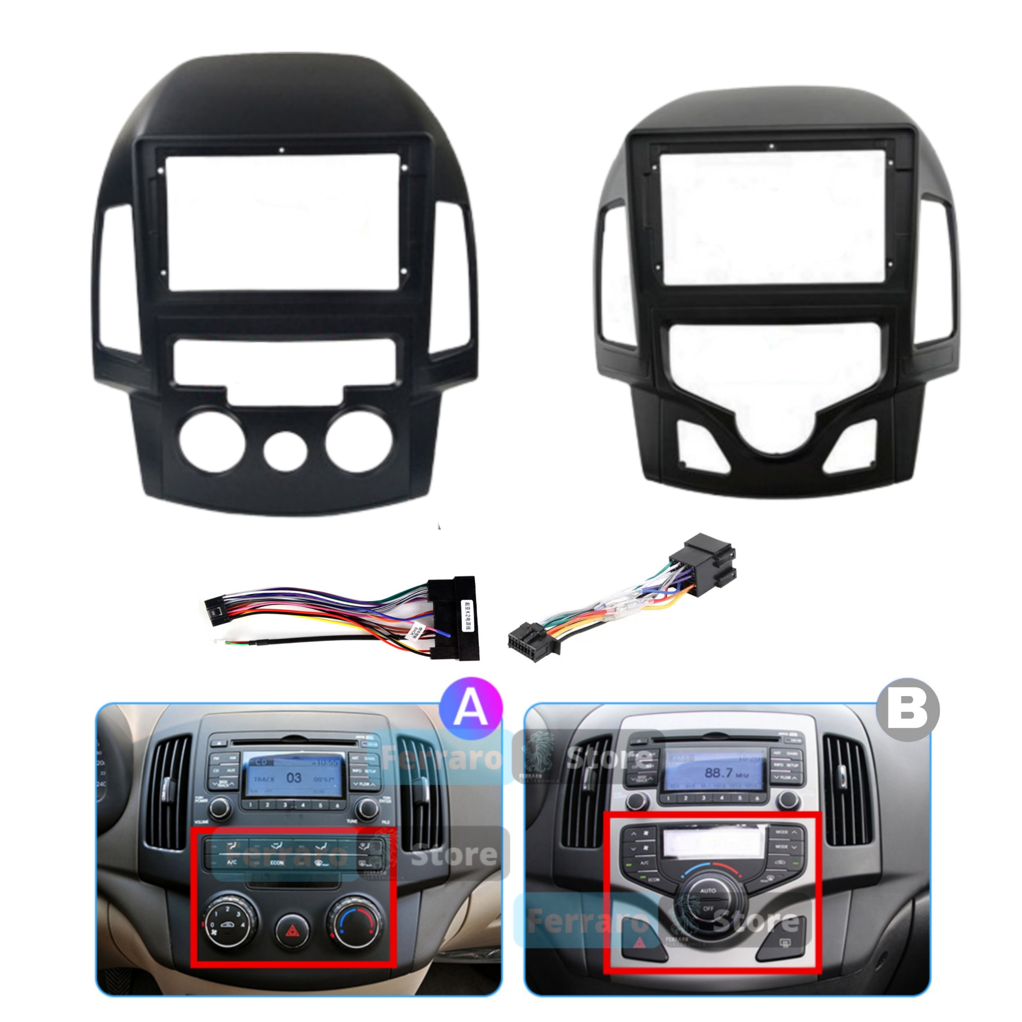 Kit Montaggio Autoradio 9"Pollici Hyundai i30 (2007-2012) Mascherina, Cablaggio per Autoradio Android