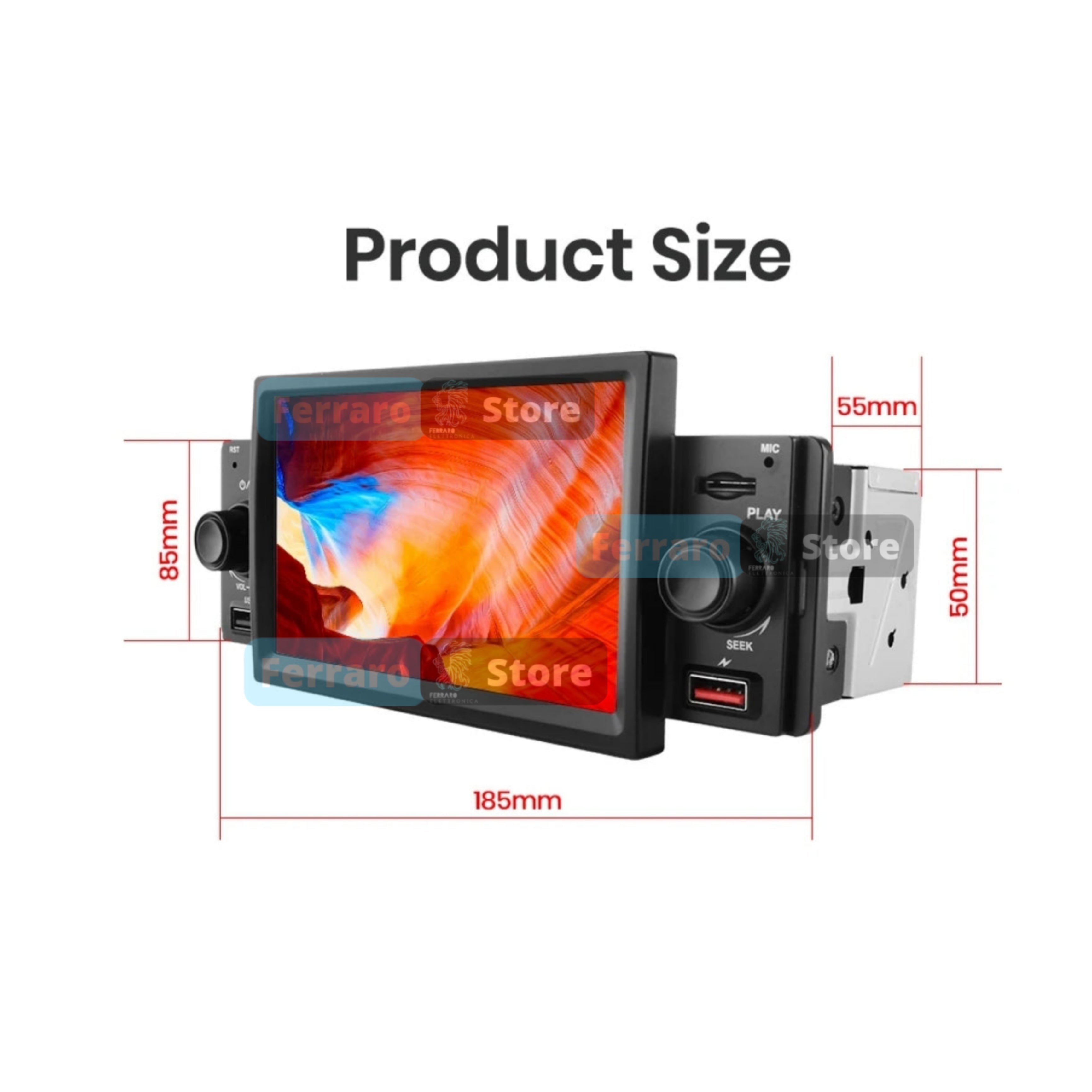 Autoradio Universale Fisso, 1Din 5"Pollici, Bluetooth, Radio, USB, Navigatore, CarPlay & Android Auto Cablato