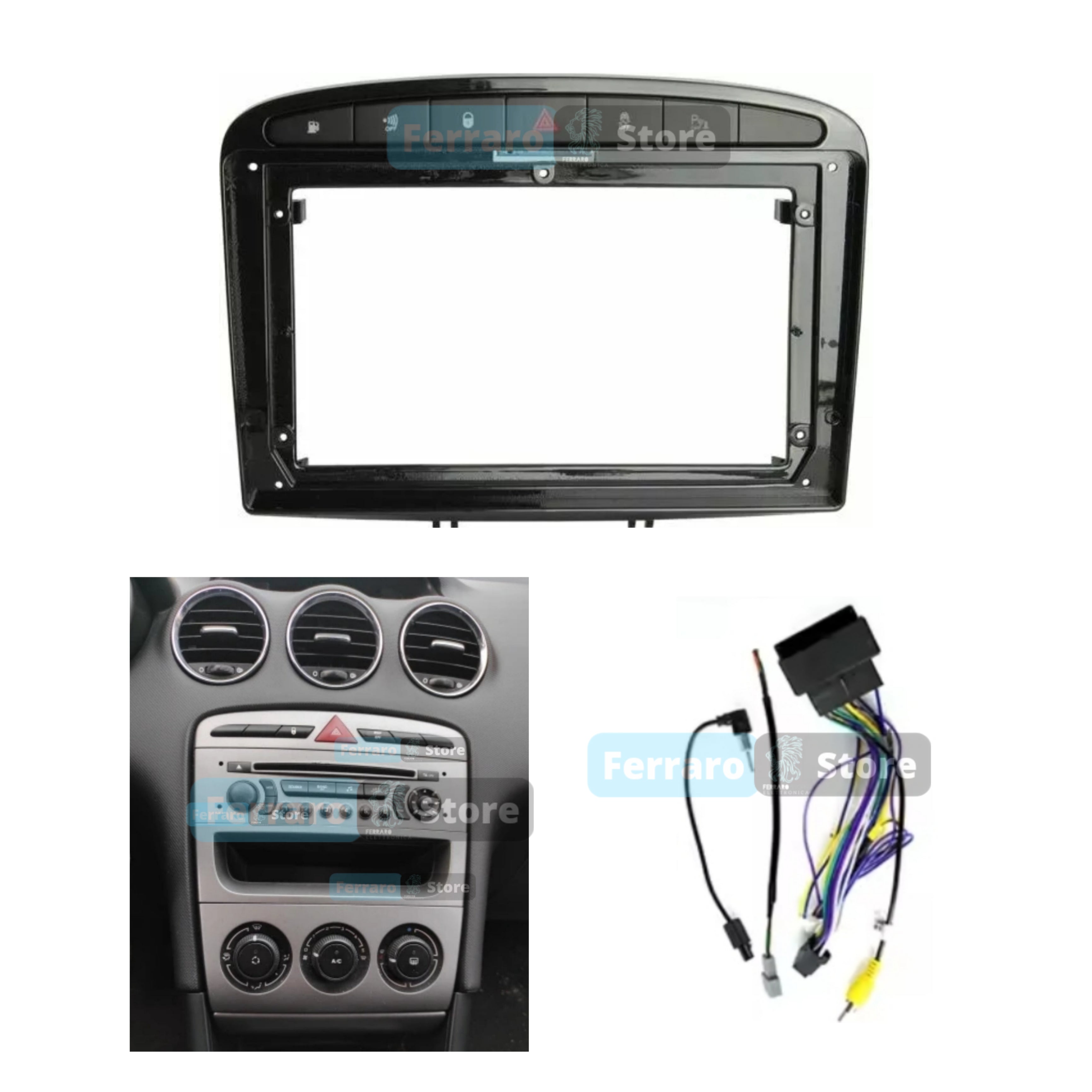 Kit Montaggio Autoradio 9"Pollici Peugeot 308, 408 (2010-2017) Mascherina, Cablaggio per Autoradio Android