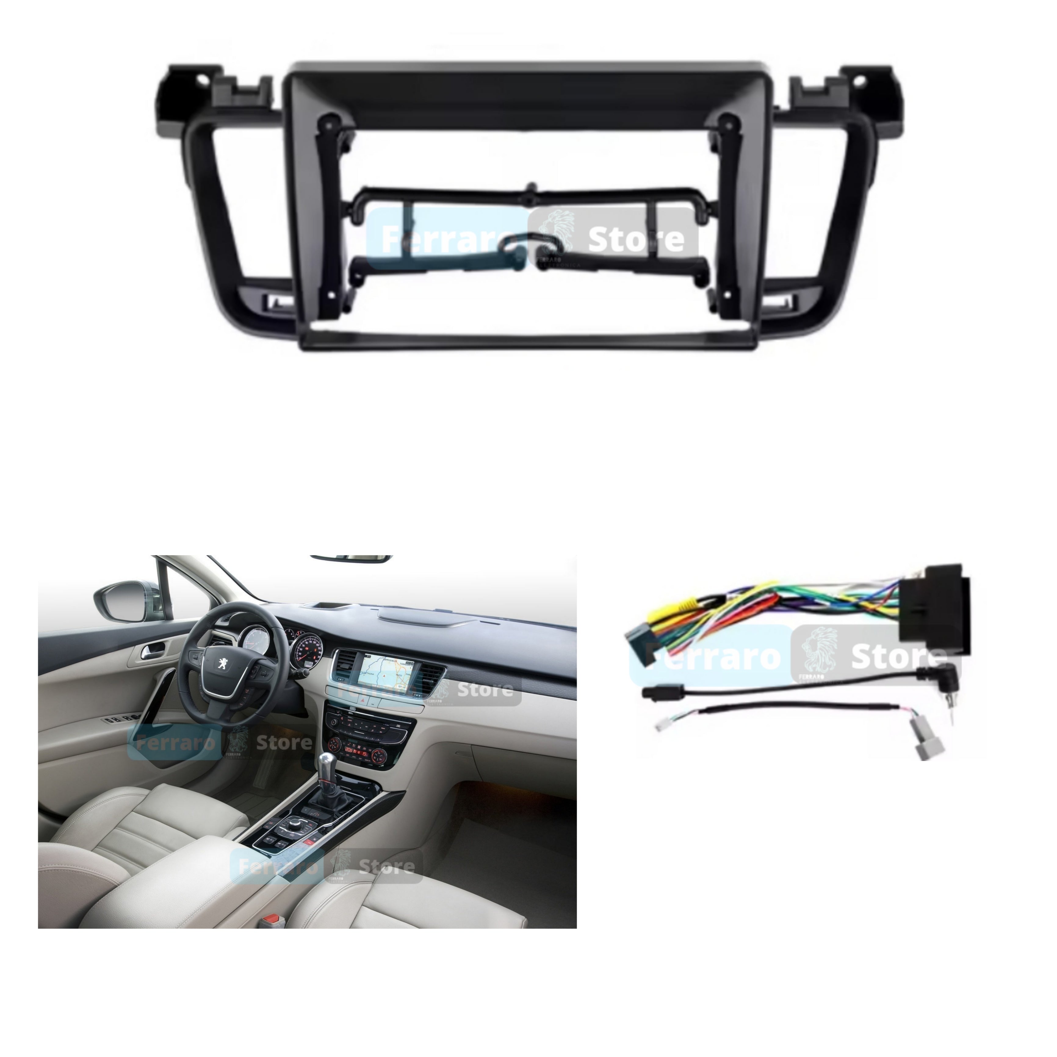 Kit Montaggio Autoradio 9"Pollici Peugeot 508, 508sw (2011-2018) Mascherina, Cablaggio per Autoradio Android