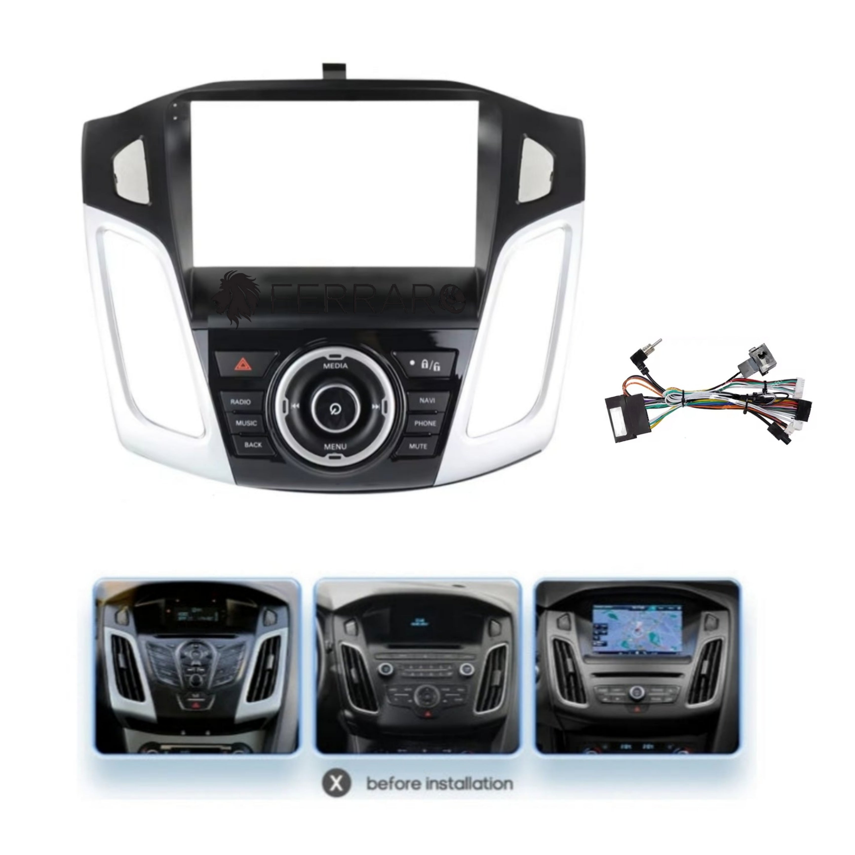 Kit Montaggio Autoradio 9"Pollici per Ford Focus 3 (2011-2018) Mascherina, Cablaggio per Autoradio Android