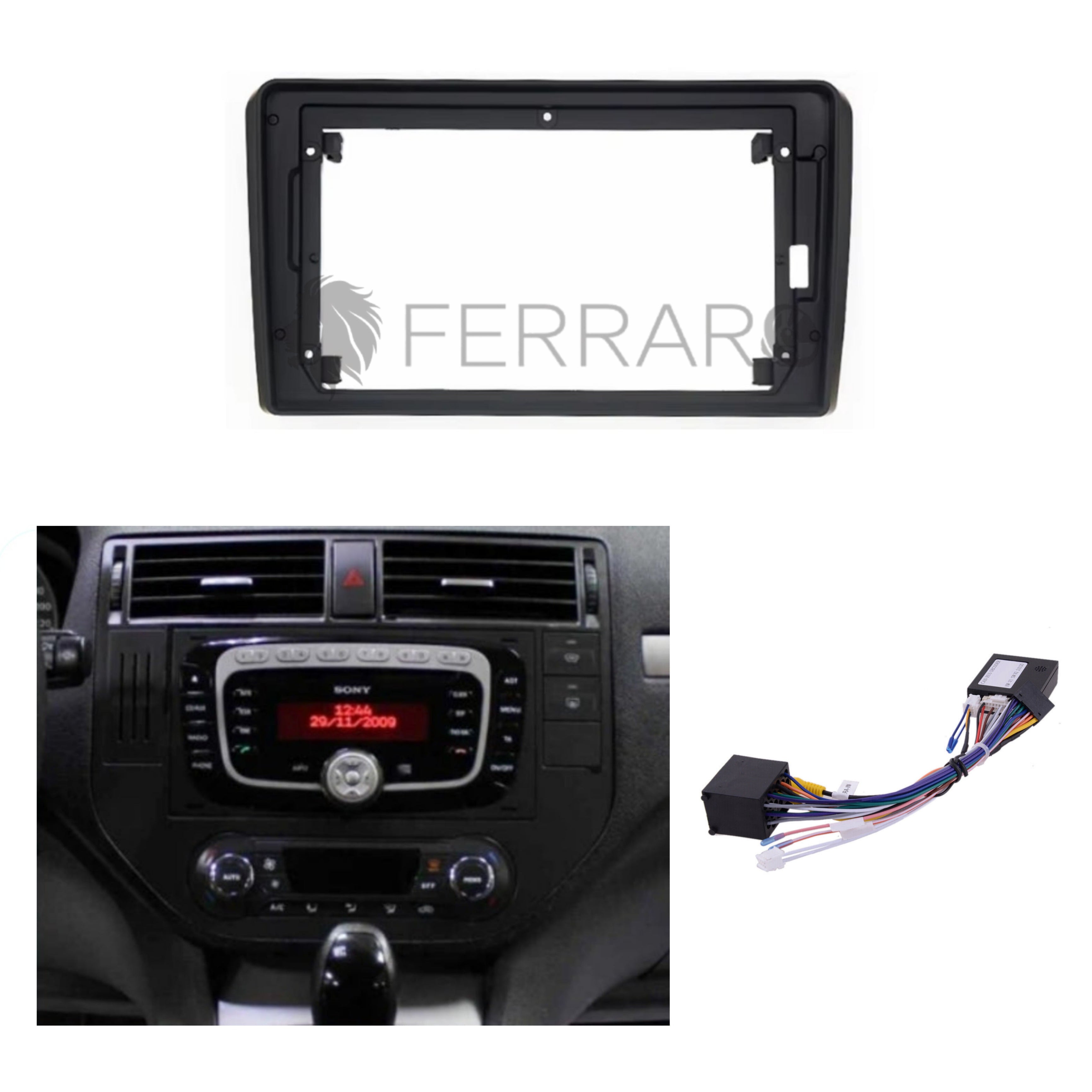 Kit Montaggio Autoradio 9"Pollici per Ford C-Max | 2003-2010 | Mascherina | Cablaggio | per Autoradio Android