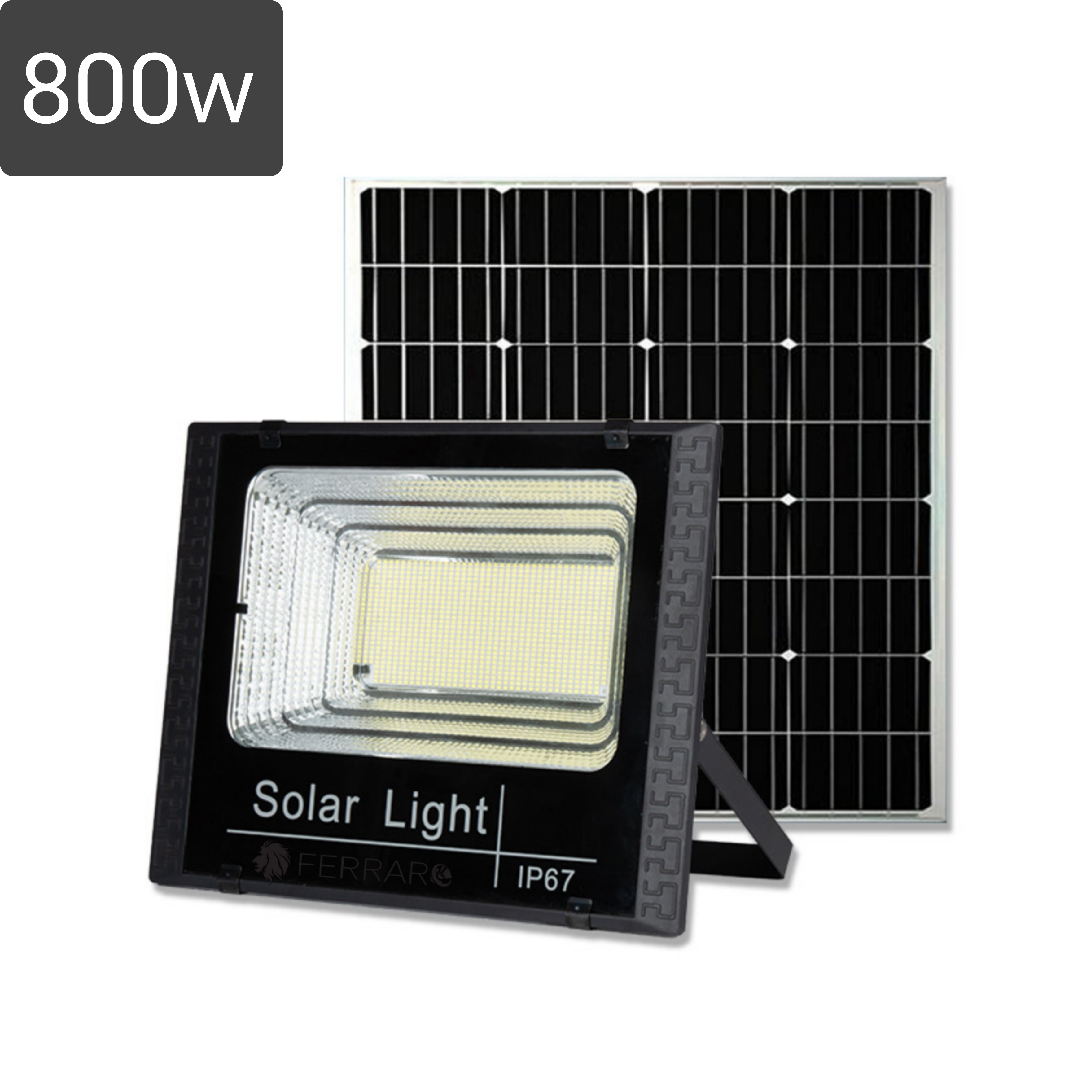 Faro Solare 800w,IP66, Pannello Solare, Telecomando, Luce Fredda, Crepuscolare