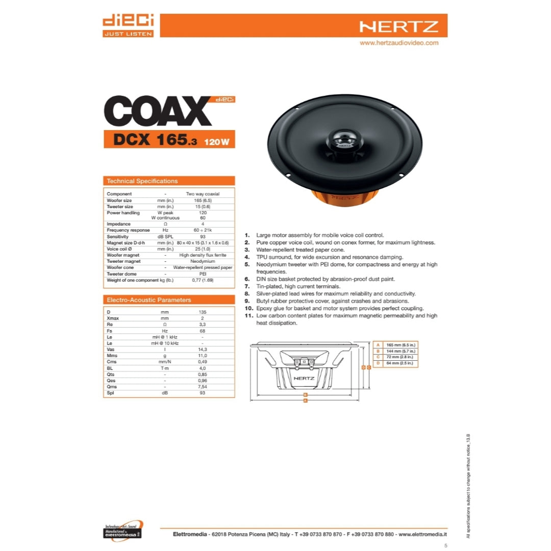 Hertz Kit 2 Casse | DCX 165.3 | Anteriori | AlfaRomeo Giulietta