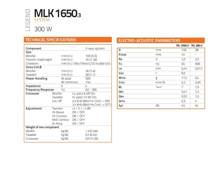 Hertz MLK 1650.3 , Altoparlanti 2 vie, 165 mm, Griglie