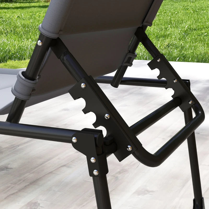 Outsunny Set 2 Lettini Prendisole Reclinabili ad Altezza Regolabile, 70x201.5x45 cm, Nero e Grigio