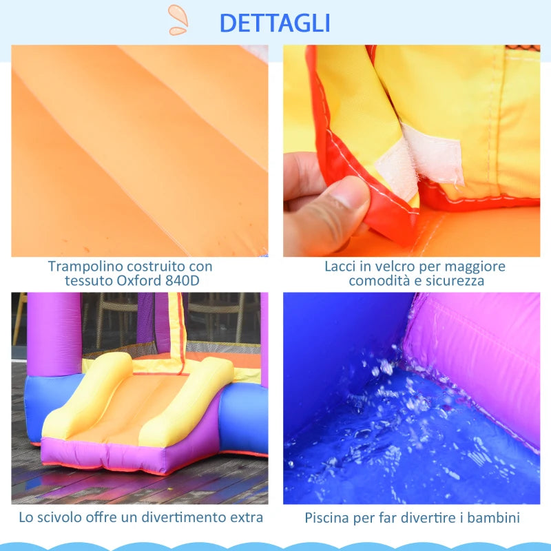 Outsunny Castello Gonfiabile per Bambini da Giardino, Parco Acquatico Gionfiabile con Scivolo, Trampolino e Piscina , Multicolor, 280x 250x170cm