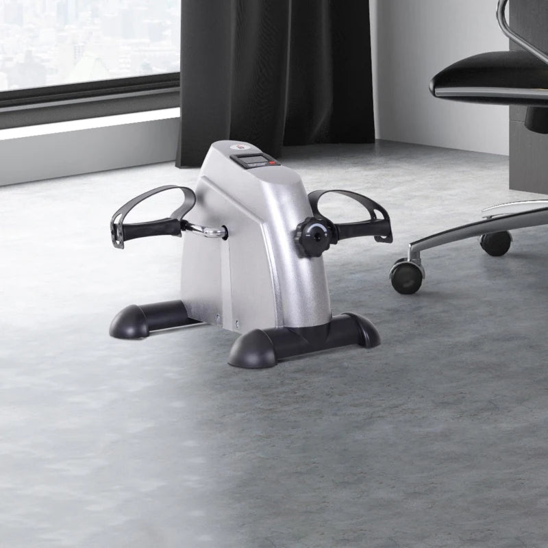 HOMCOM Mini Cyclette Portatile per Gambe e Braccia, Pedaliera per Riabilitazione con Display LCD, Argento
