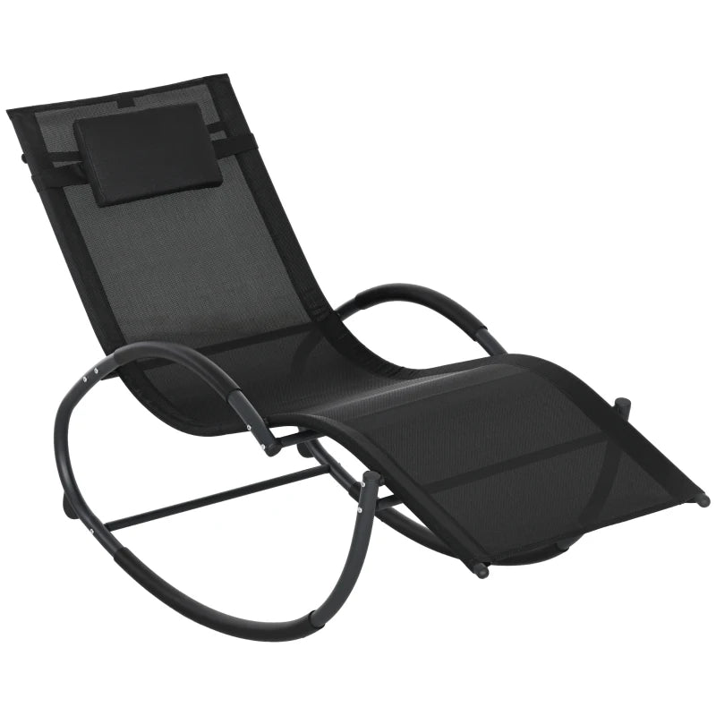 Outsunny Sedia Sdraio a Dondolo Zero-Gravity da Esterno Impermeabile con Poggiatesta, 155x61x88 cm, Nero