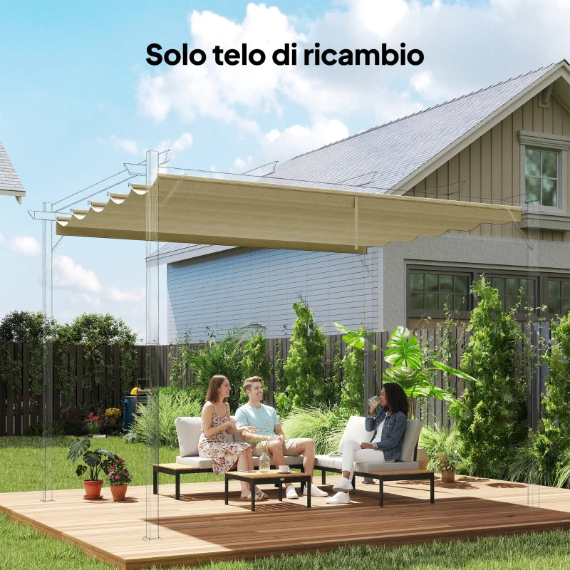 Outsunny Copertura per Gazebo Pergola 4x3 m in Poliestere Traspirante Beige con 10 Fori di Drenaggio