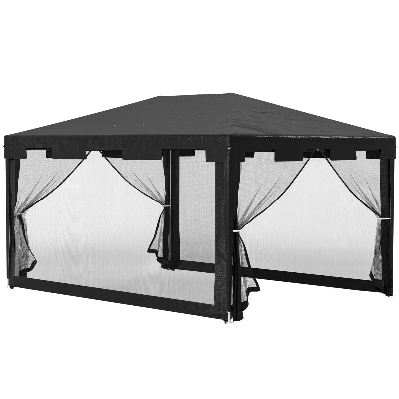Outsunny Gazebo 4x3 m Pieghevole con Zanzariera e 2 Ingressi, in Metallo e PE, Grigio Scuro
