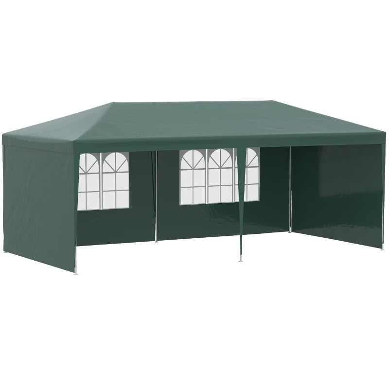 Outsunny Gazebo da Giardino 6x3 m per Eventi con Pareti Rimovibili e Finestre Trasparenti, Verde